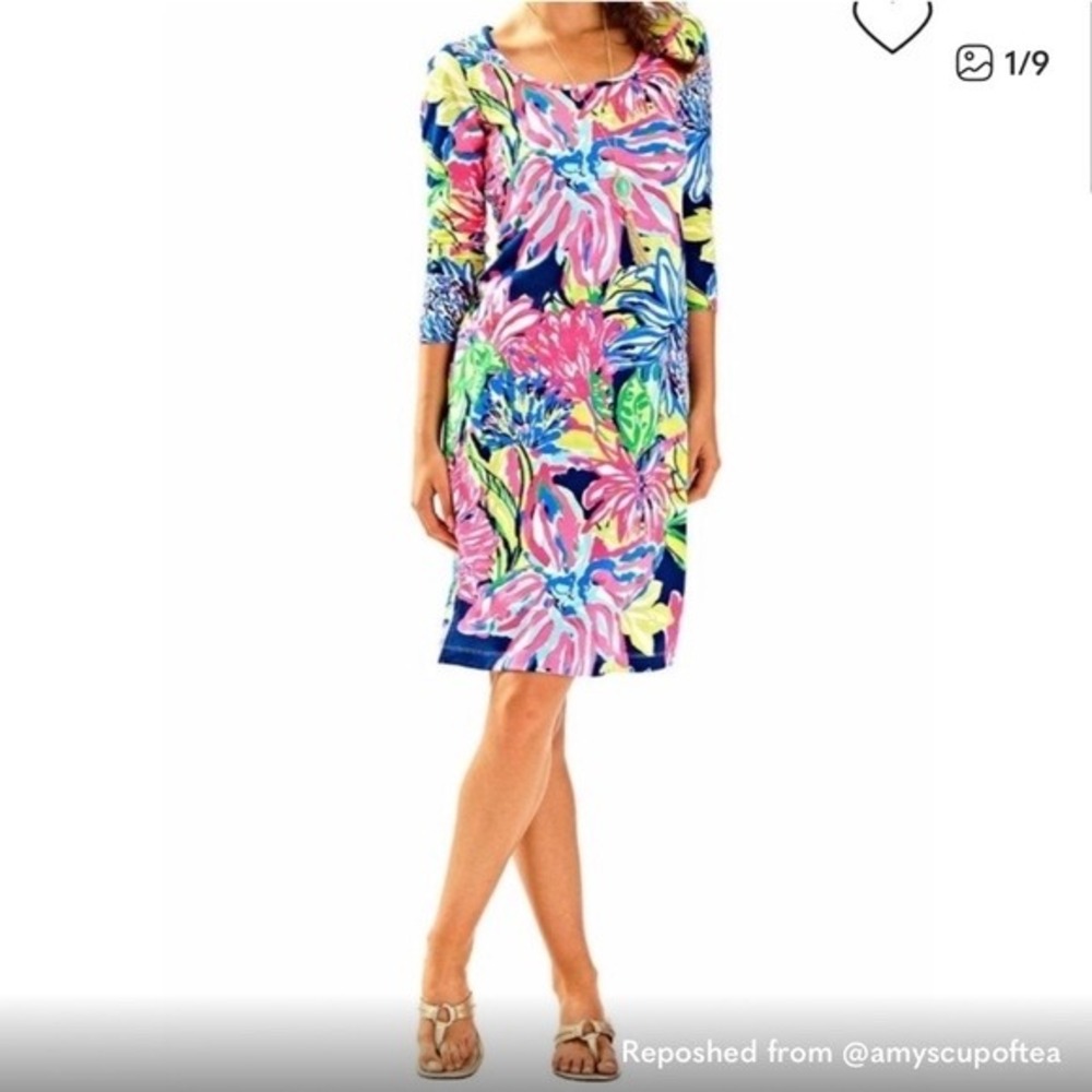 Lilly Pulitzer Womens Large‎ Pima Cotton Floral 3/4 Sleeve T-Shirt Dress 25250
